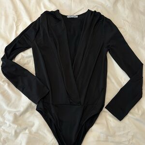 NWOT Black Plunge V-Neck Zara Bodysuit